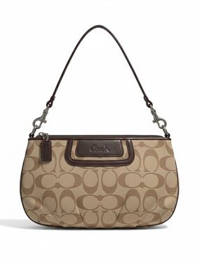 Coach Khaki & Chocolate Signature Canvas Wristlet
